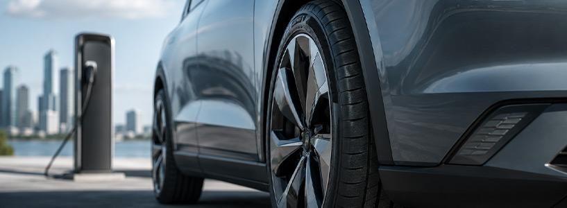 Voiture électrique équipée de pneus EV sur une route